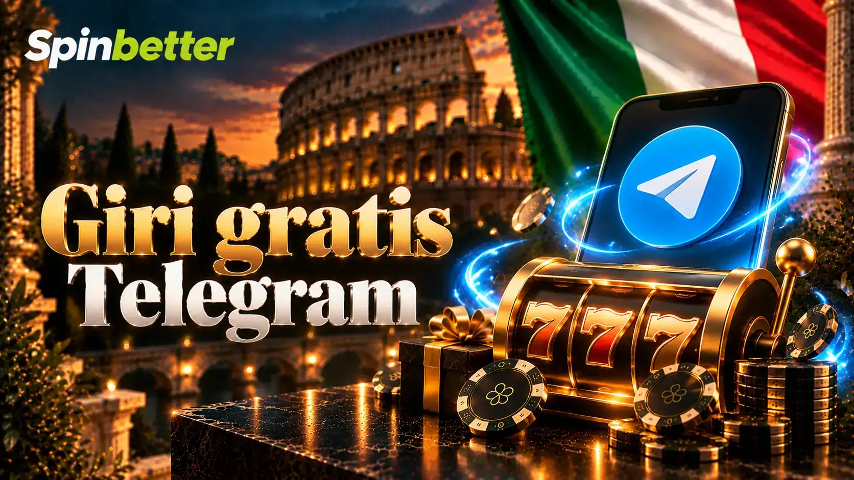 Banner sui giri gratis del canale Telegram con logo dell'applicazione