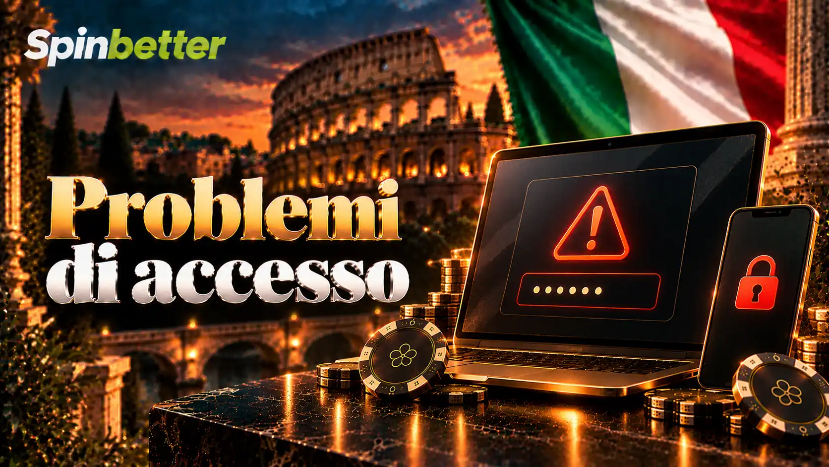Banner sui problemi di accesso con avviso di errore e lucchetto