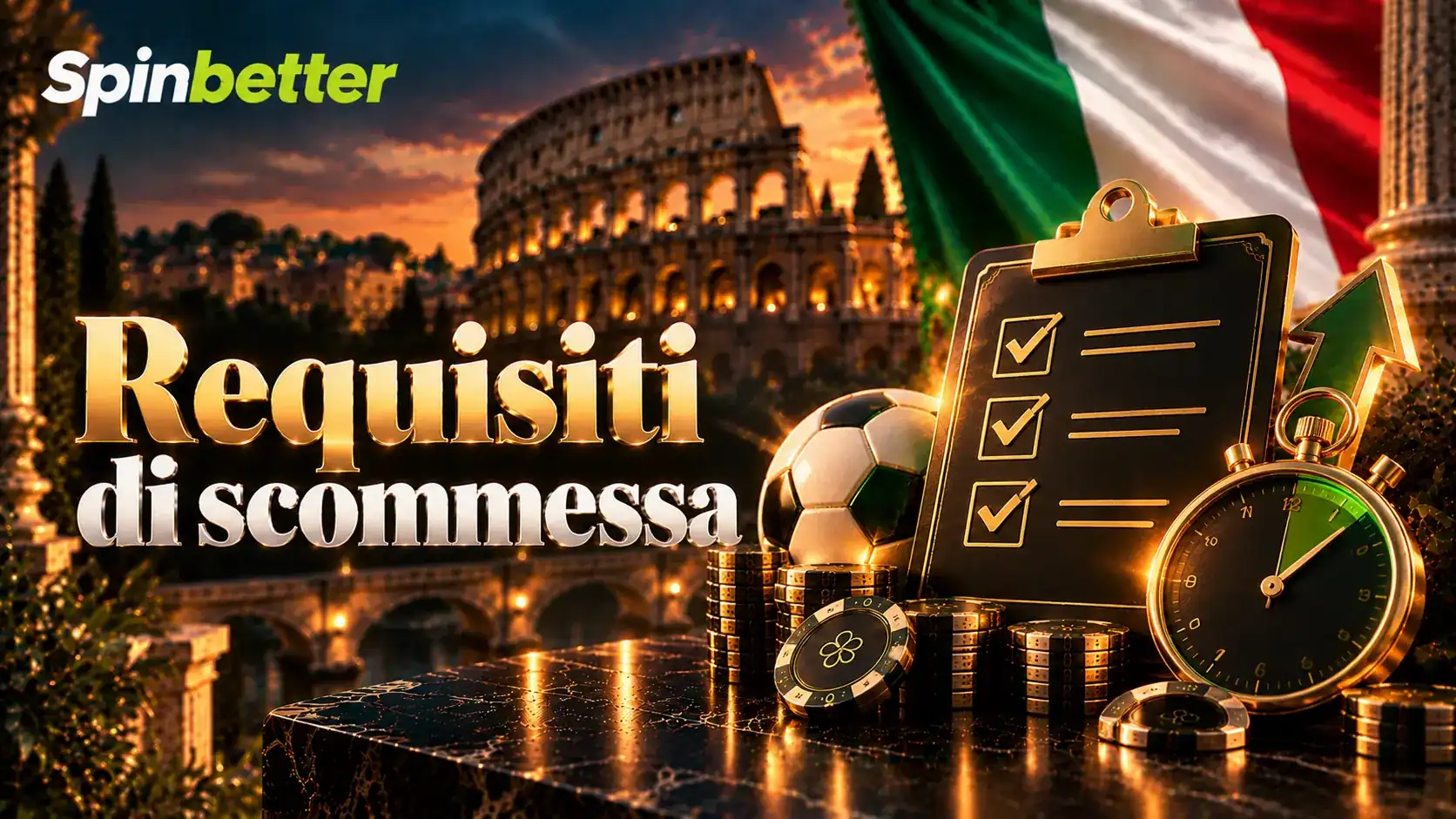 Banner sui requisiti di scommessa con cronometro e lista di controllo